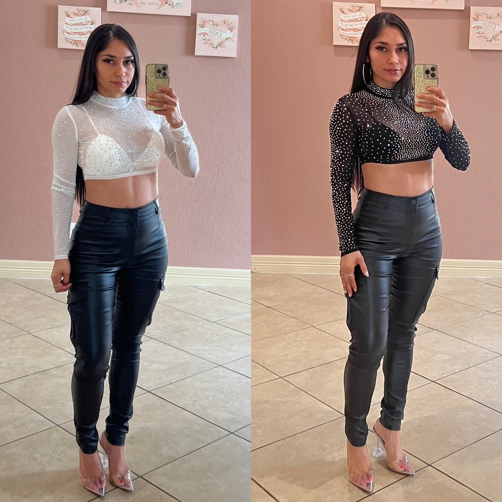 Jewel Embellished Mesh Top- white